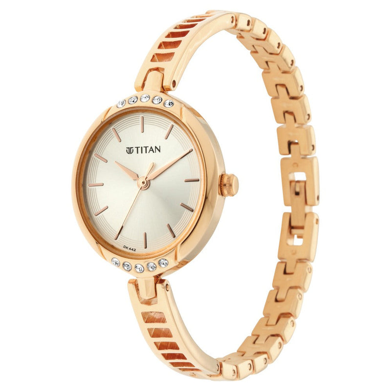 Titan Quartz Analog Silver Dial Metal Strap Watch for Women