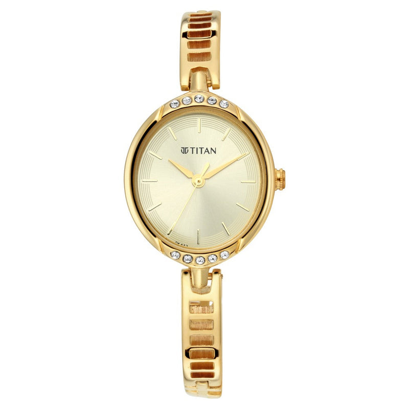 Titan Quartz Analog Golden Dial Metal Strap Watch for Women