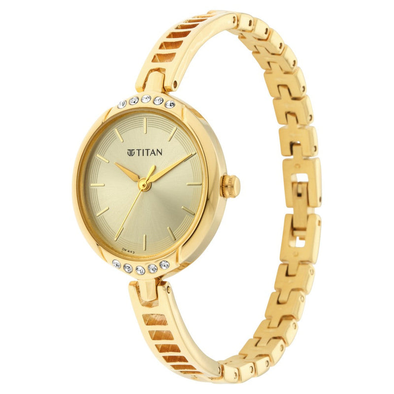 Titan Quartz Analog Golden Dial Metal Strap Watch for Women