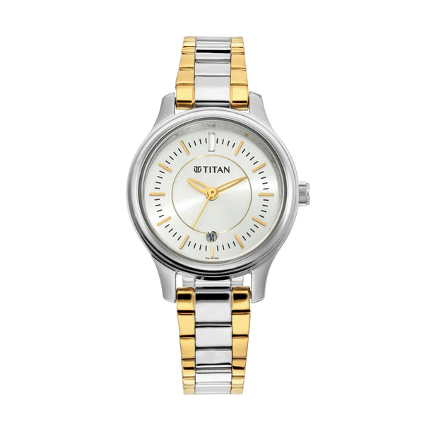 Titan Quartz Analog with Date Silver Dial Metal Strap Watch for Women