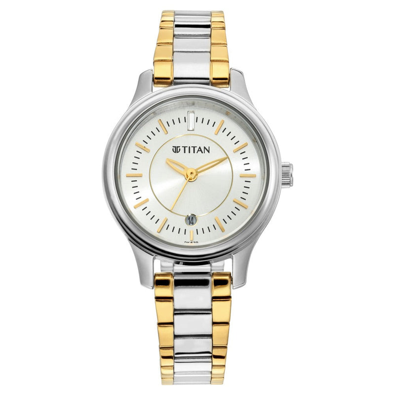 Titan Quartz Analog with Date Silver Dial Metal Strap Watch for Women