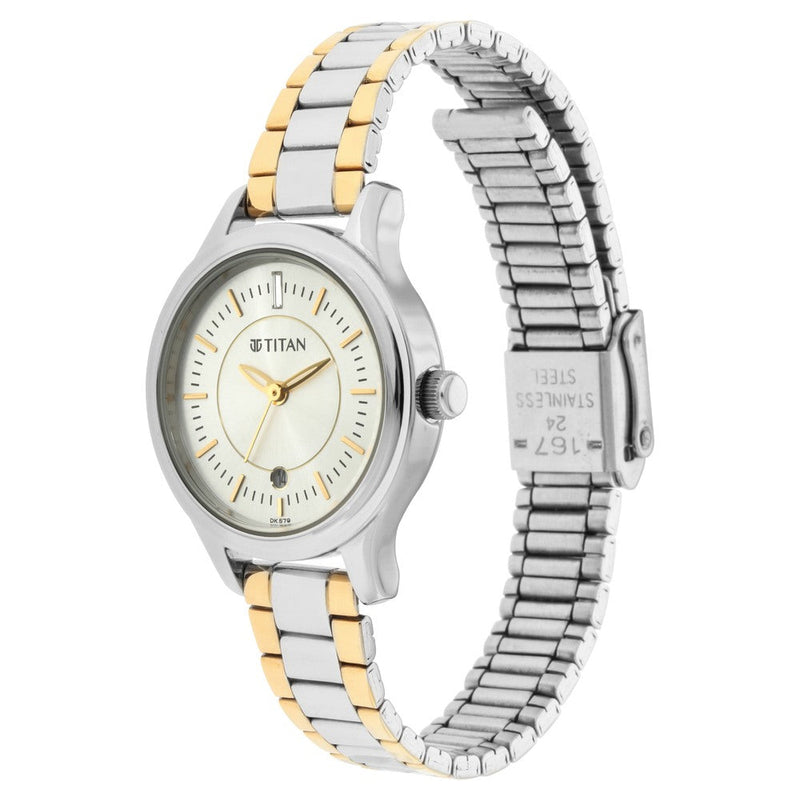 Titan Quartz Analog with Date Silver Dial Metal Strap Watch for Women