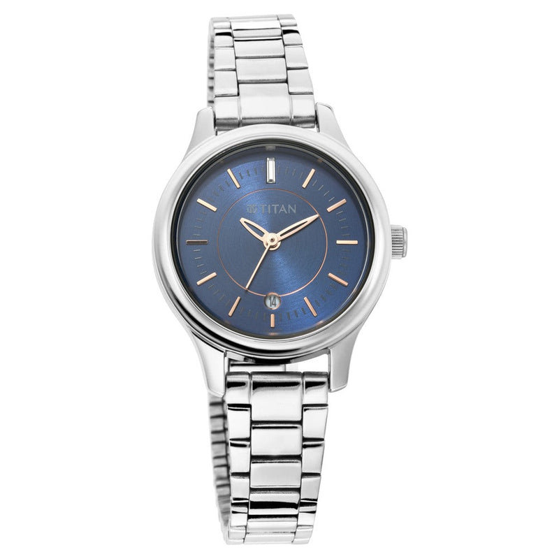 Titan Quartz Analog with Date Blue Dial Metal Strap Watch for Women