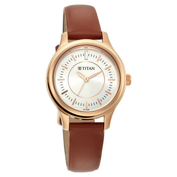 Titan Quartz Analog Silver Dial Leather Strap Watch for Women