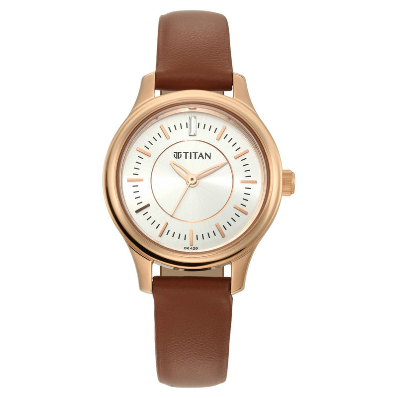 Titan Quartz Analog Silver Dial Leather Strap Watch for Women