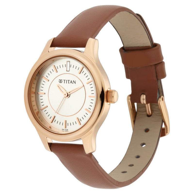 Titan Quartz Analog Silver Dial Leather Strap Watch for Women