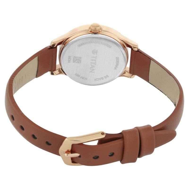 Titan Quartz Analog Silver Dial Leather Strap Watch for Women