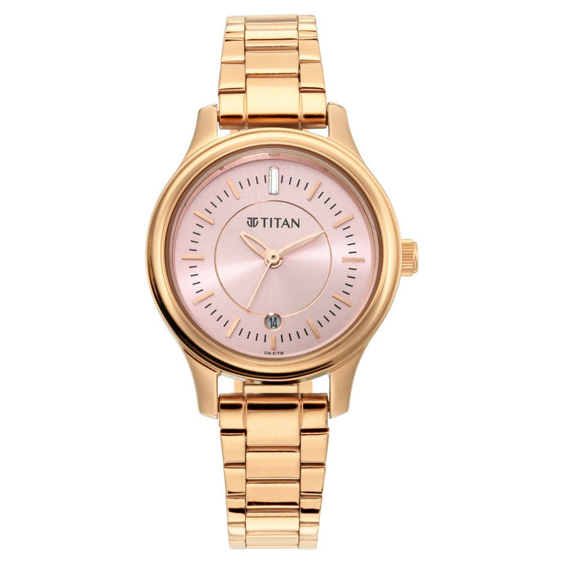 Titan Quartz Analog with Date Rose Gold Dial Metal Strap Watch for Women