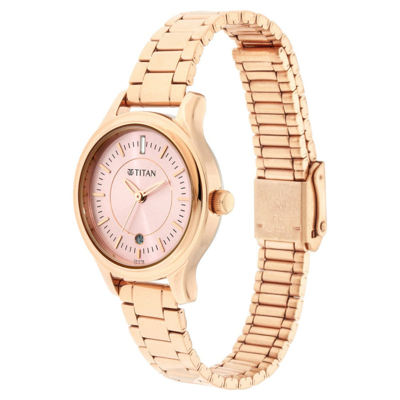 Titan Quartz Analog with Date Rose Gold Dial Metal Strap Watch for Women