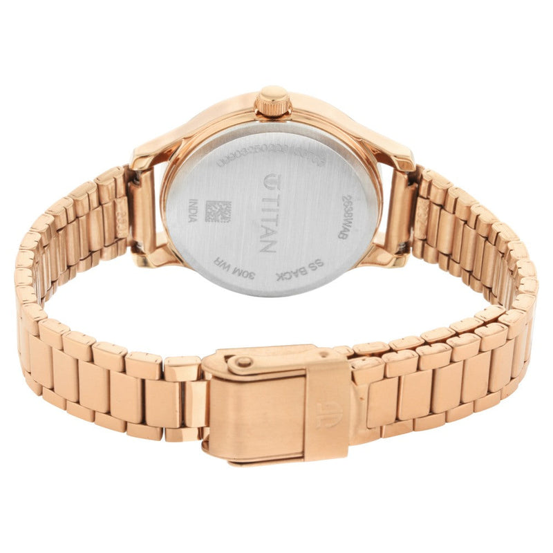 Titan Quartz Analog with Date Rose Gold Dial Metal Strap Watch for Women