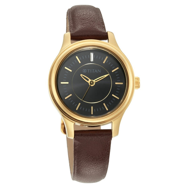 Titan Quartz Analog Black Dial Leather Strap Watch for Women