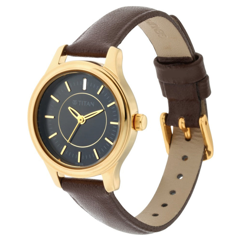 Titan Quartz Analog Black Dial Leather Strap Watch for Women