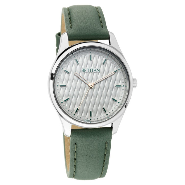 Titan Workwear White Dial Analog Leather Strap watch for Women