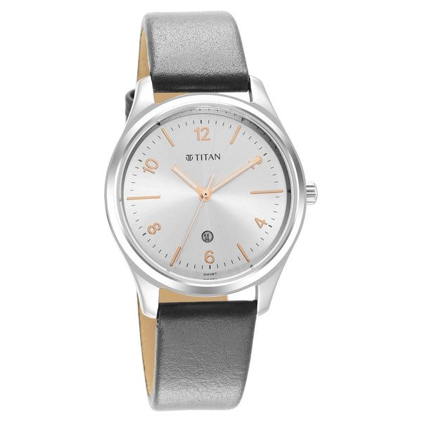 Titan Trendsetters Silver White Dial Analog Leather Strap Watch for Women