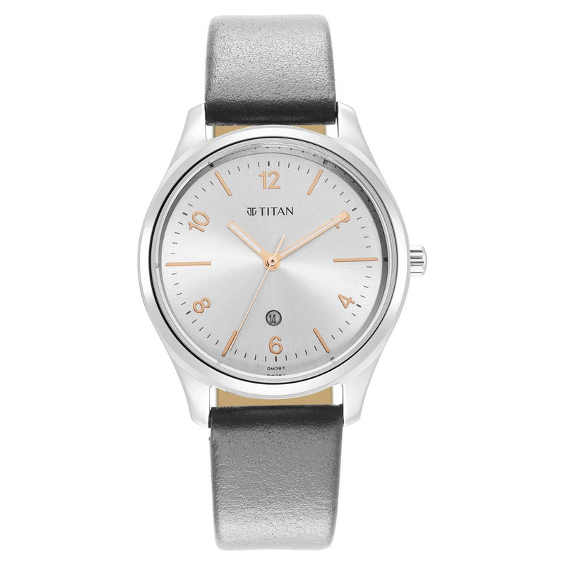 Titan Trendsetters Silver White Dial Analog Leather Strap Watch for Women