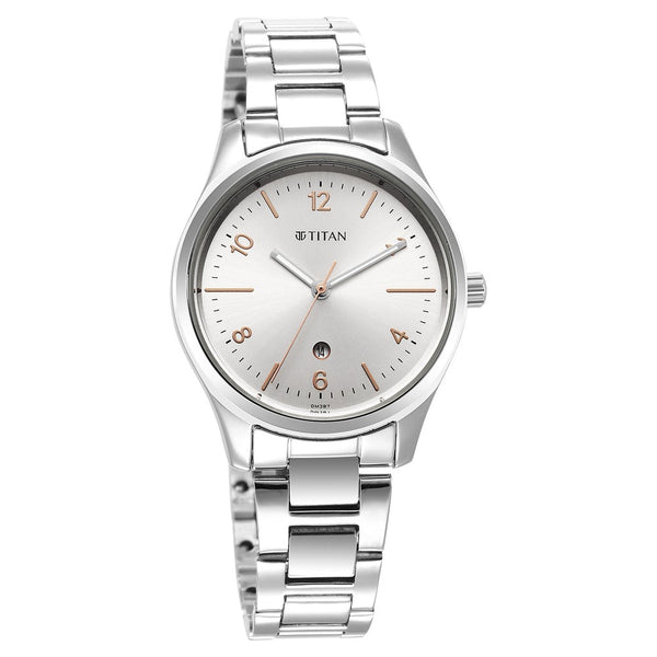 Titan Urban Silver White Dial Women Watch With Metal Strap