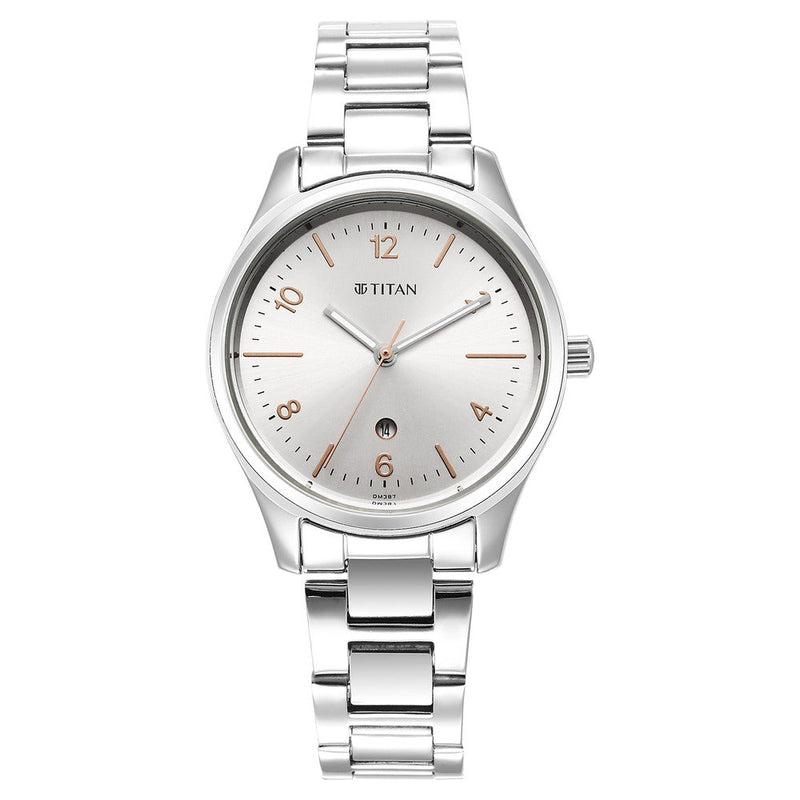 Titan Urban Silver White Dial Women Watch With Metal Strap