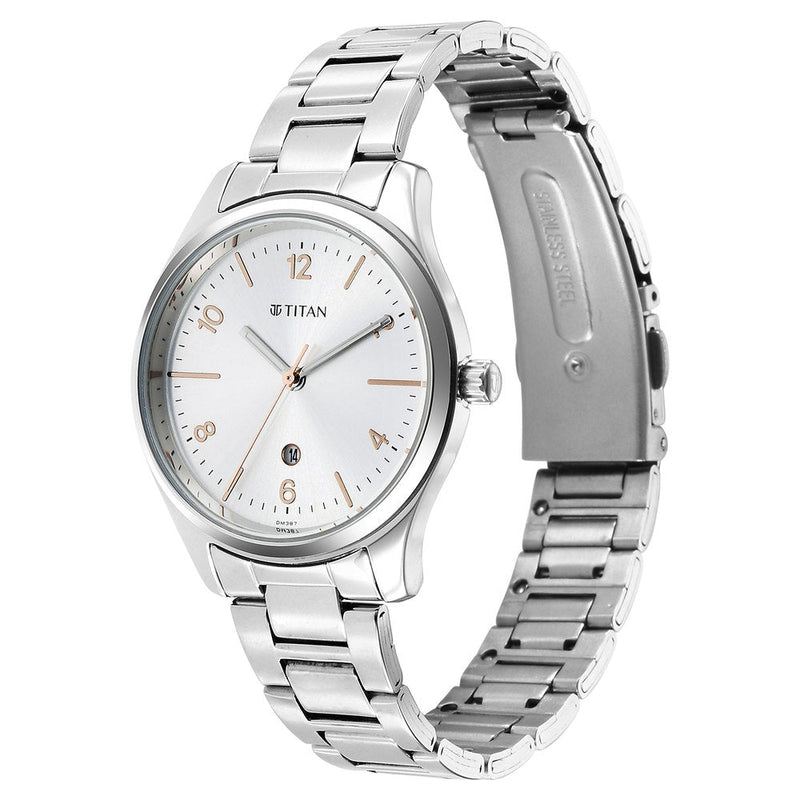 Titan Urban Silver White Dial Women Watch With Metal Strap