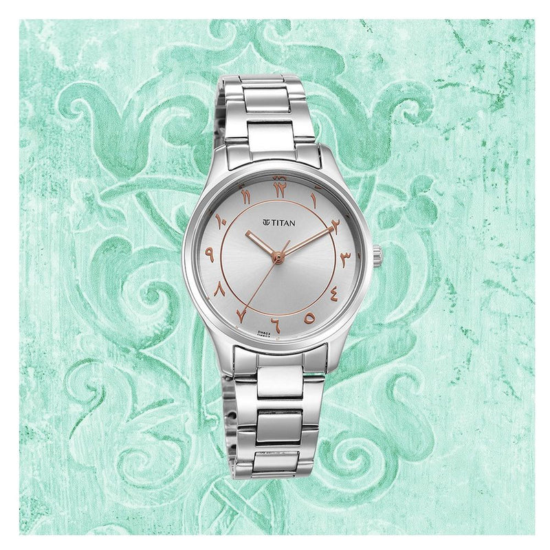 Titan Marhaba Silverwhite Dial Women Watch With Stainless Steel Strap