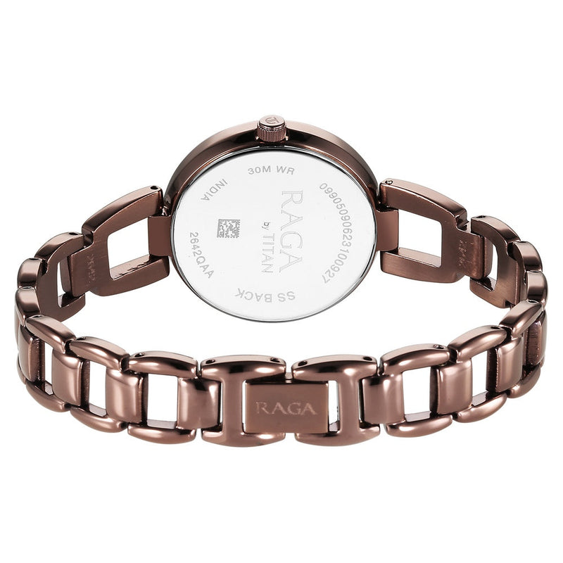 Titan Raga Viva Quartz Analog with Date Rose Gold Dial Brown Metal Strap Watch for Women