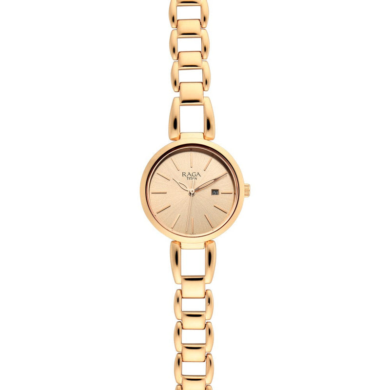 Titan Raga Viva Rose Gold Dial Quartz Metal Strap Watch for Women