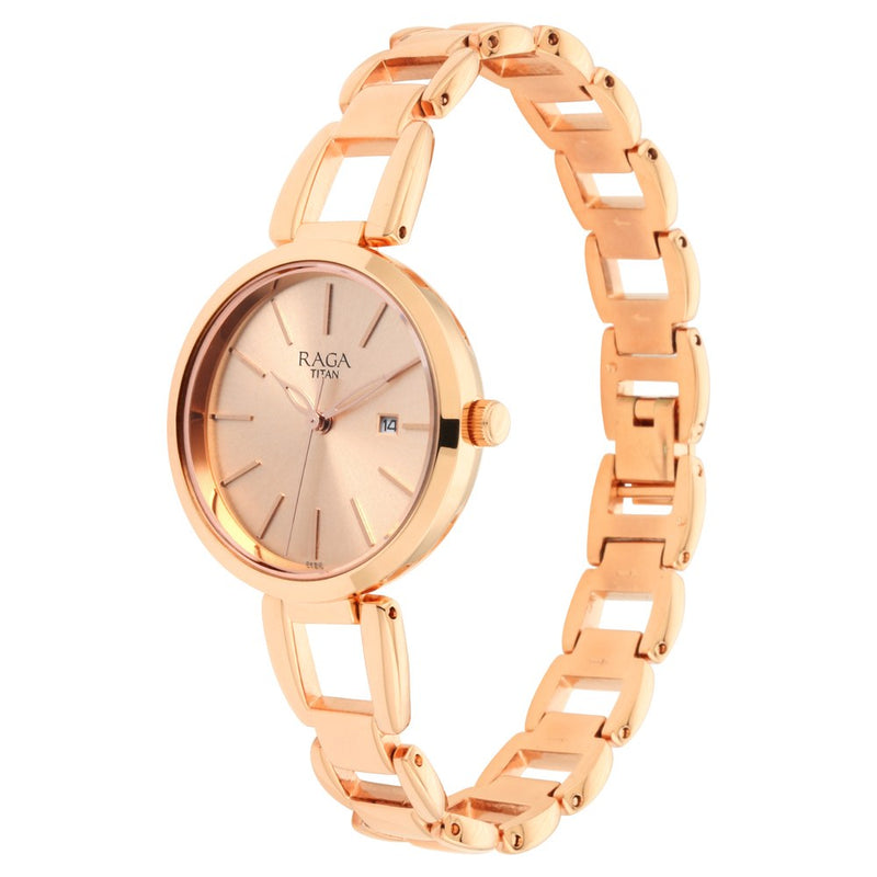 Titan Raga Viva Rose Gold Dial Quartz Metal Strap Watch for Women