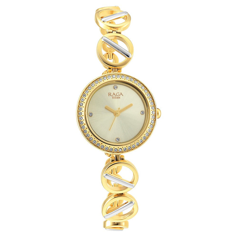 Titan Raga Viva Golden Dial Women Watch With Metal Strap