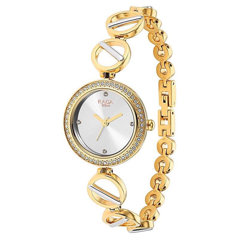 Titan Raga Viva Golden Dial Women Watch With Metal Strap