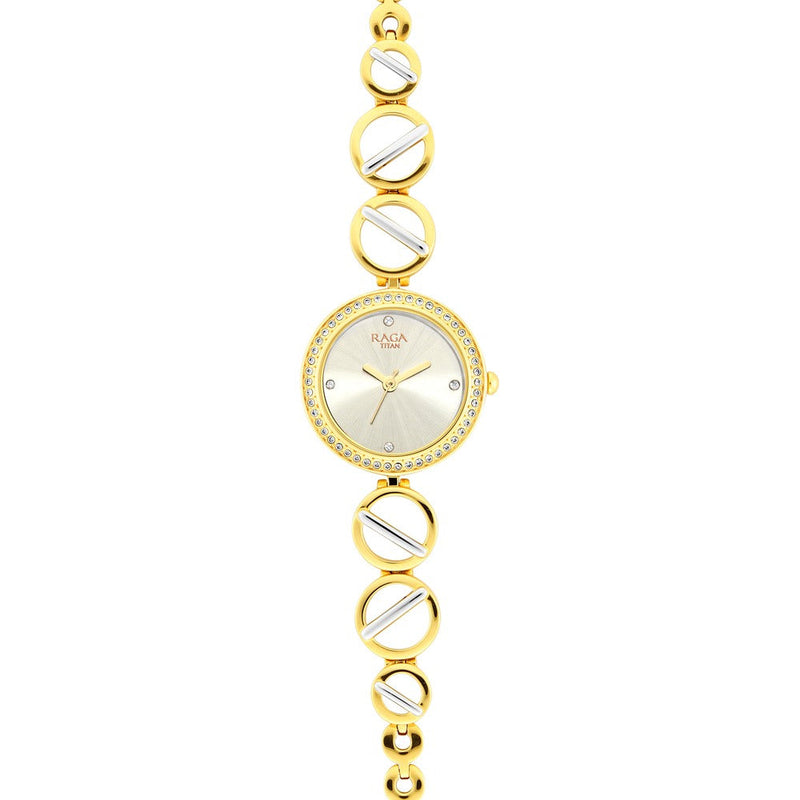 Titan Raga Viva Golden Dial Women Watch With Metal Strap