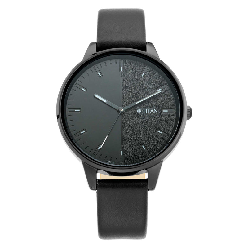 Titan Workwear Black Dial Women Watch With Leather Strap