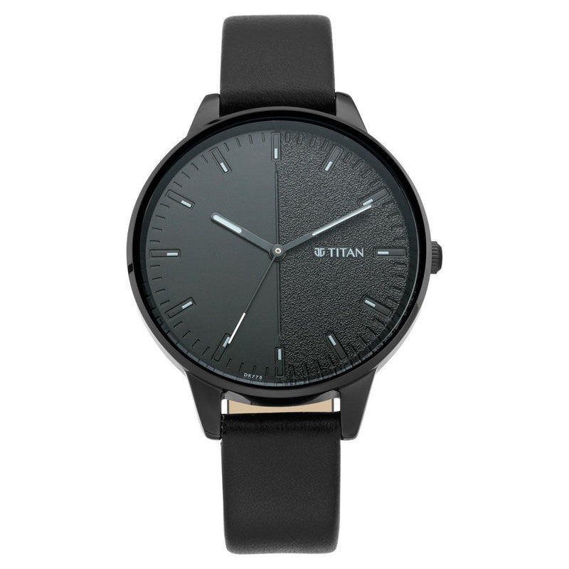 Titan Workwear Black Dial Women Watch With Leather Strap