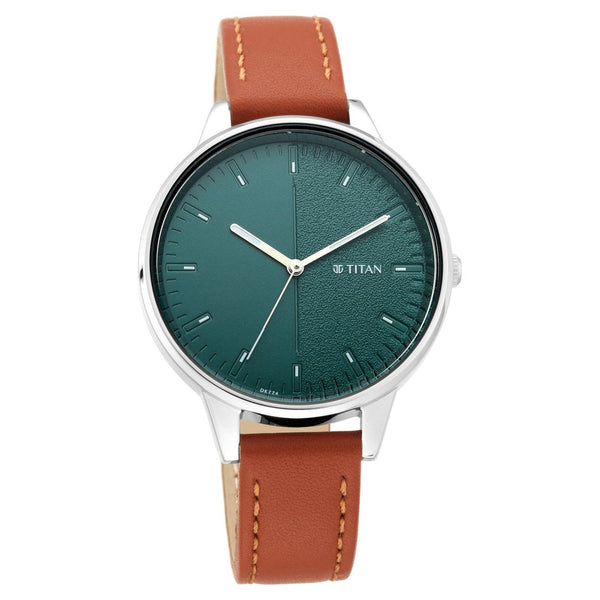 Titan Workwear Green Dial Women Watch With Leather Strap