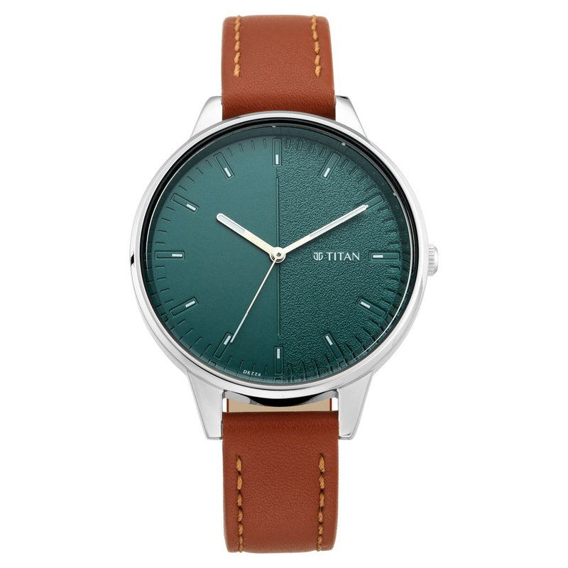 Titan Workwear Green Dial Women Watch With Leather Strap