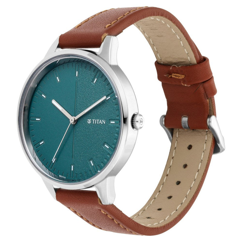 Titan Workwear Green Dial Women Watch With Leather Strap