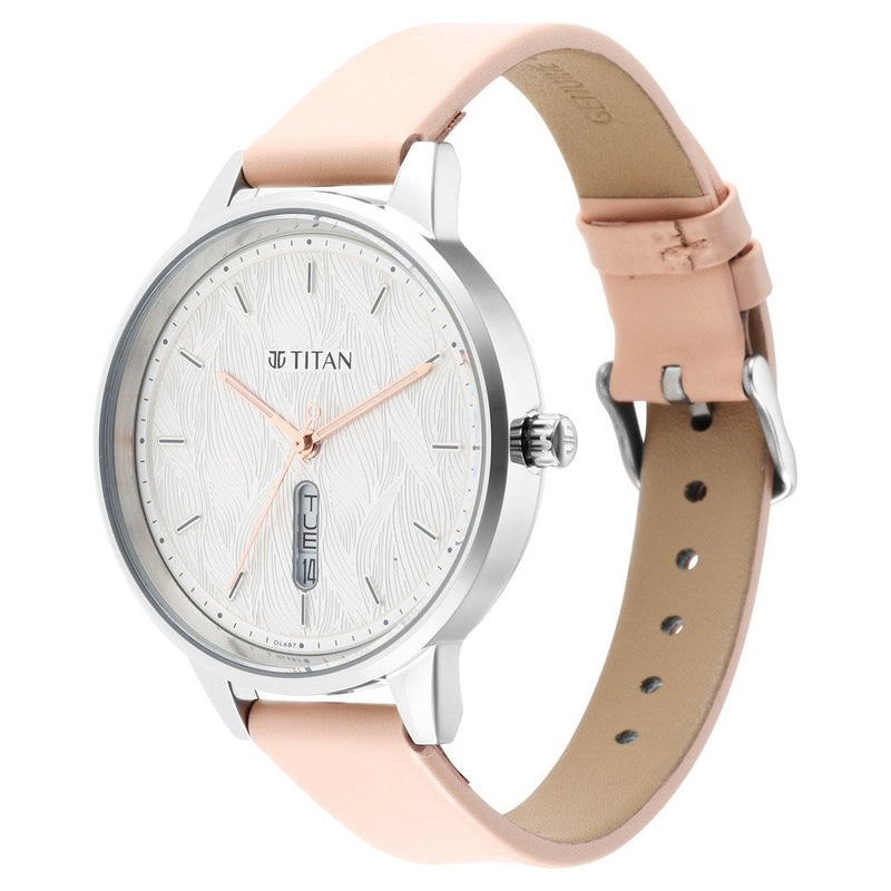 Titan Workwear Silver Dial Women Watch With Leather Strap