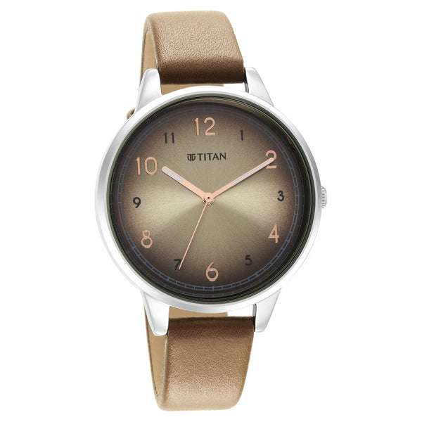 Titan Trendsetters Beige Dial Women Watch With Leather Strap