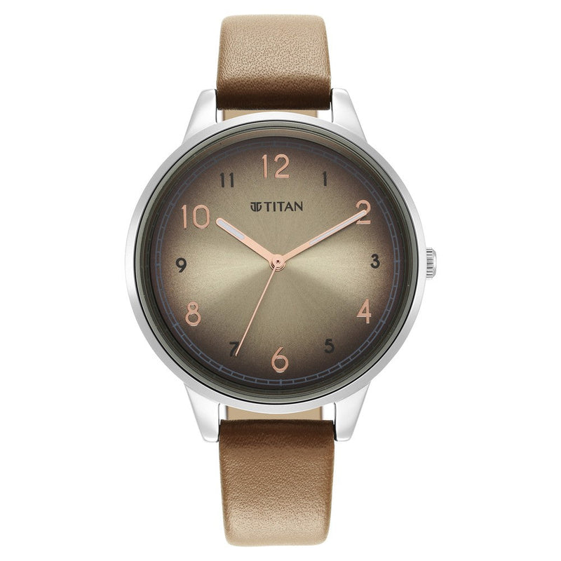 Titan Trendsetters Beige Dial Women Watch With Leather Strap