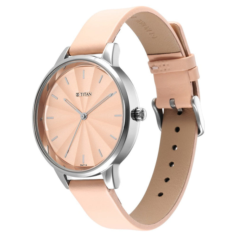 Titan Neo Pink Dial Analog Leather Strap Watch for Women