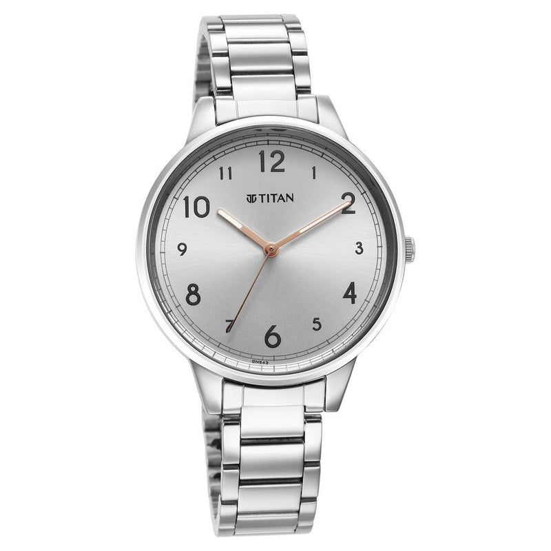 Titan Urban Silver White Dial Analog Metal Strap Watch for Women