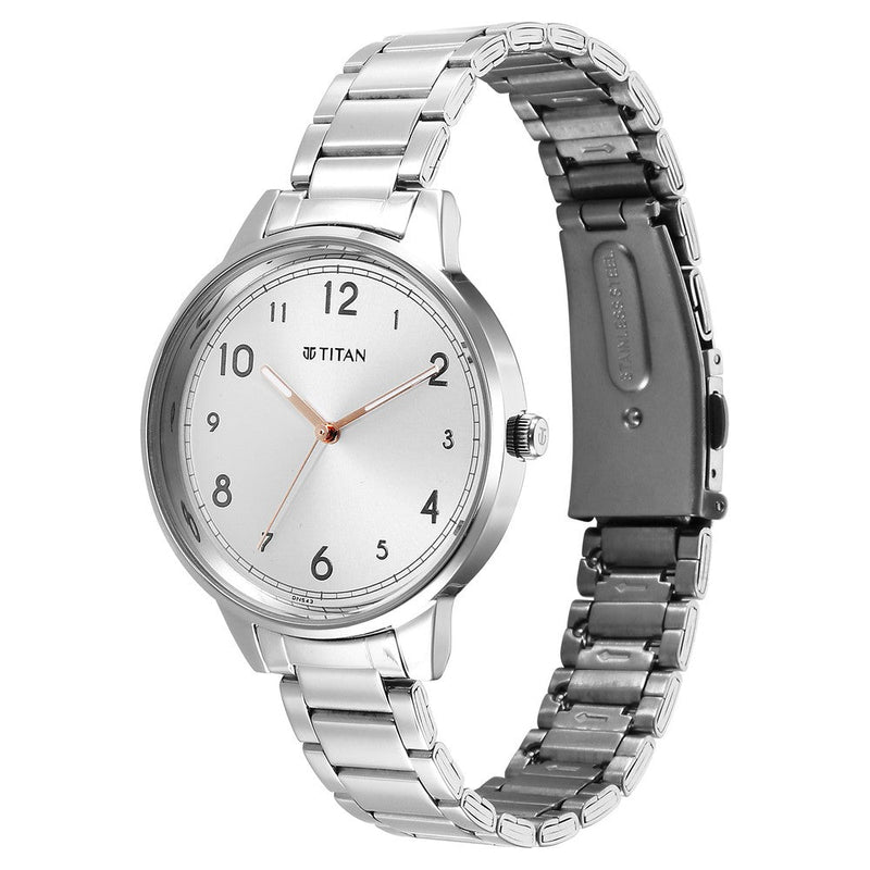 Titan Urban Silver White Dial Analog Metal Strap Watch for Women