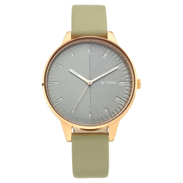 Titan Workwear Grey Dial Analog Leather Strap watch for Women