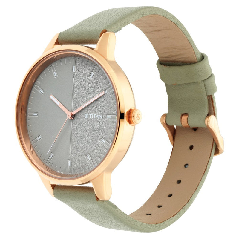 Titan Workwear Grey Dial Analog Leather Strap watch for Women