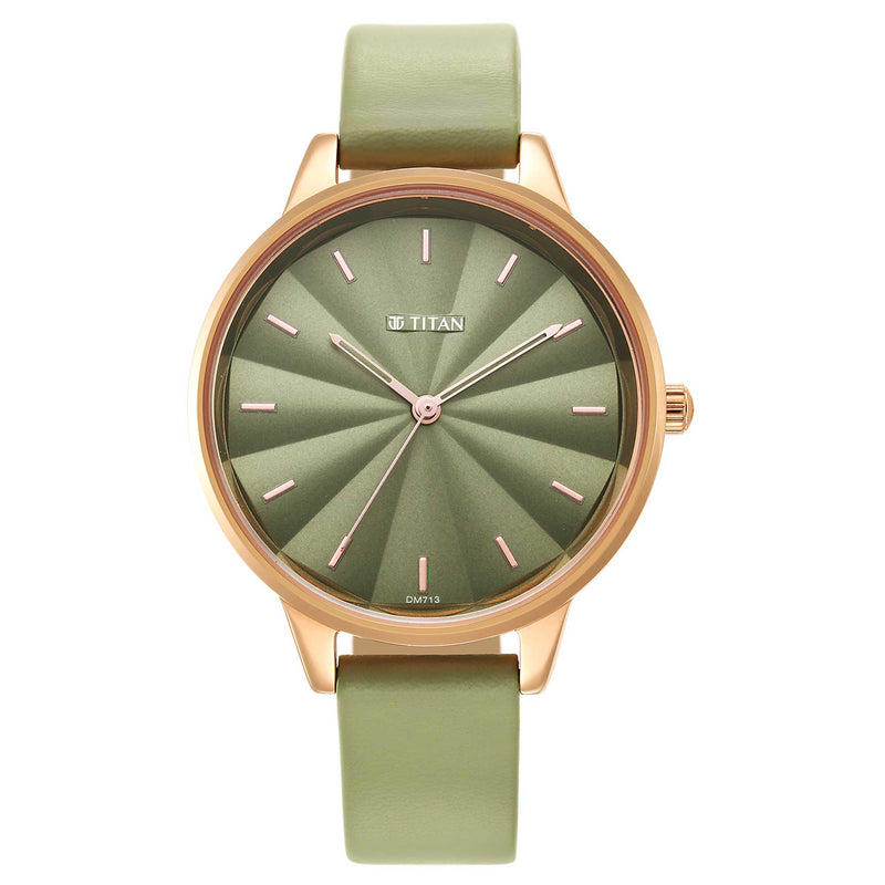 Titan Neo Green Dial Analog Leather Strap Watch for Women