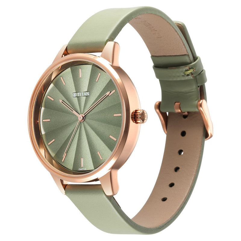 Titan Neo Green Dial Analog Leather Strap Watch for Women