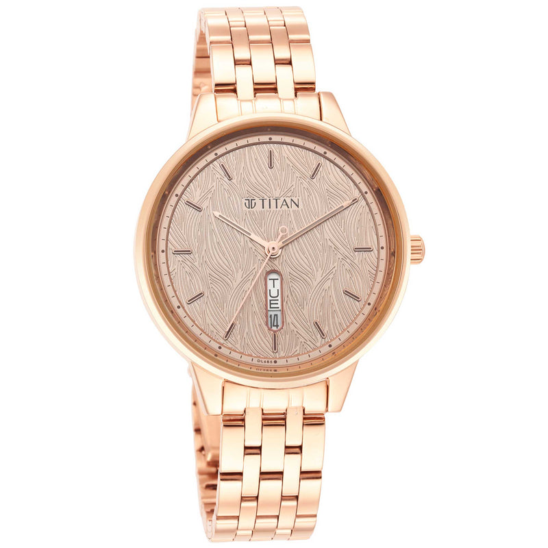 Titan Workwear Rose Gold Dial Women Watch With Stainless Steel Strap