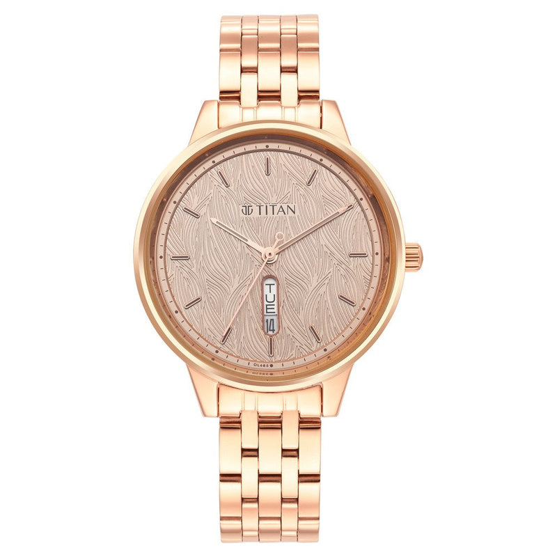 Titan Workwear Rose Gold Dial Women Watch With Stainless Steel Strap