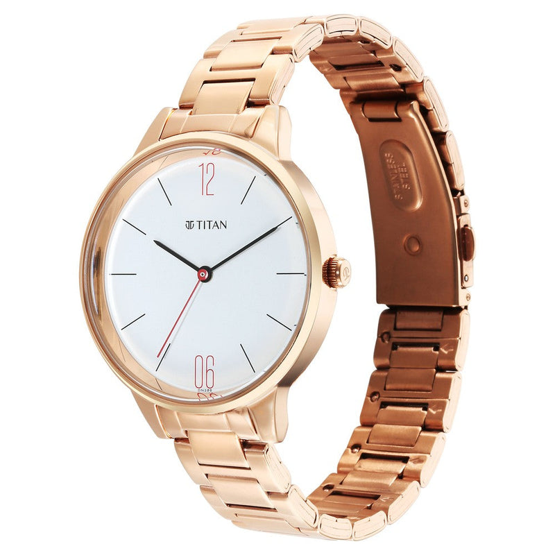 Titan Quartz Analog White Dial Watch for Women