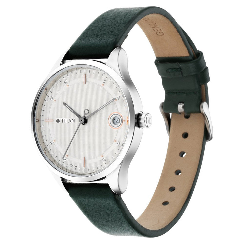 Titan Workwear Silver Dial Women Watch With Leather Strap