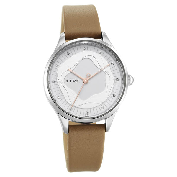 Titan Wander White Dial Analog Leather Strap watch for Women