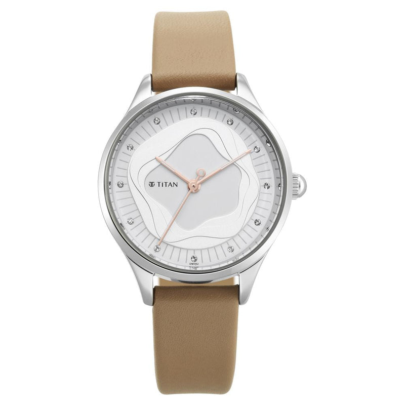 Titan Wander White Dial Analog Leather Strap watch for Women